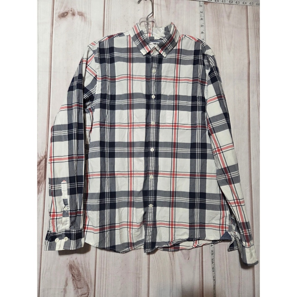 EXPRESS Mens Slim Soft Wash Plaid Button Down Shirt M/M White Blue Red